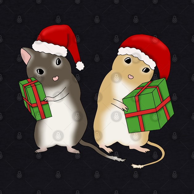 Two cute gerbils with Christmas hats and presents by Becky-Marie